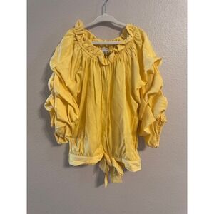 HABITUAL Ruffle‎ Sleeve Blouse Tie Front Yellow Top Flowy Women's Size 12